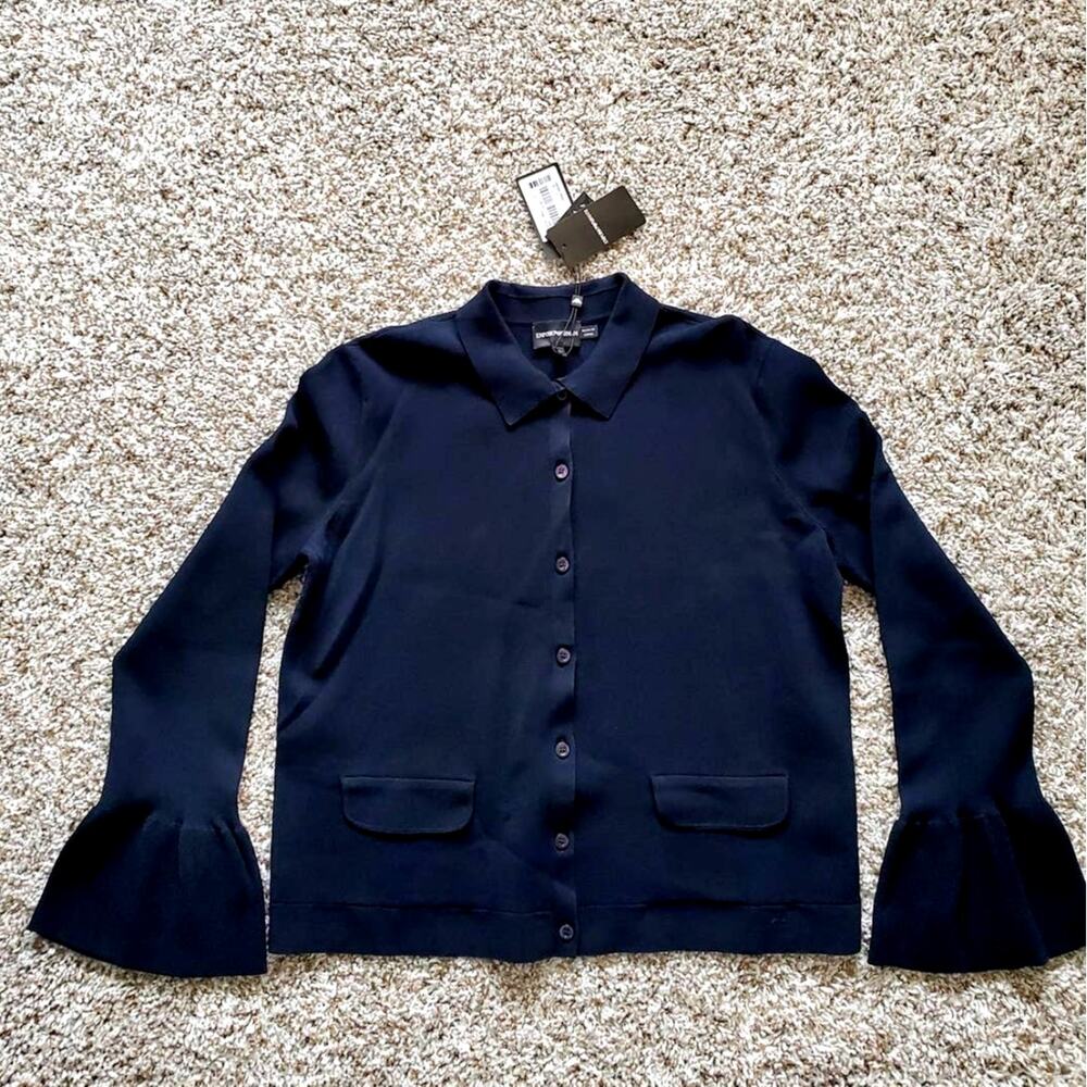 Emporio Armani Bell Cuffs Long Sleeve Cardigan Sweater Size 50 XL Black
